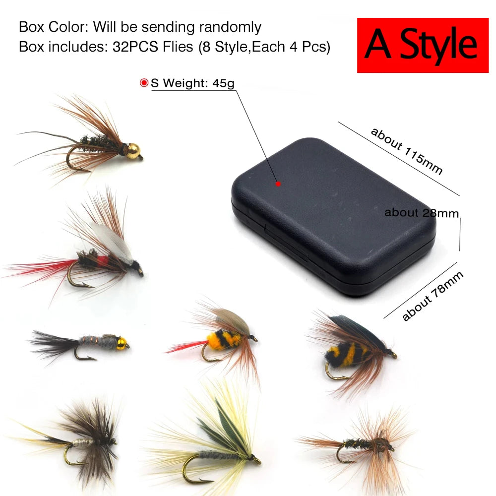 MNFT 32Pcs/Box Trout Nymph Fly Fishing Lure Dry/Wet Flies Nymphs Ice Fishing Lures Artificial Bait with Boxed