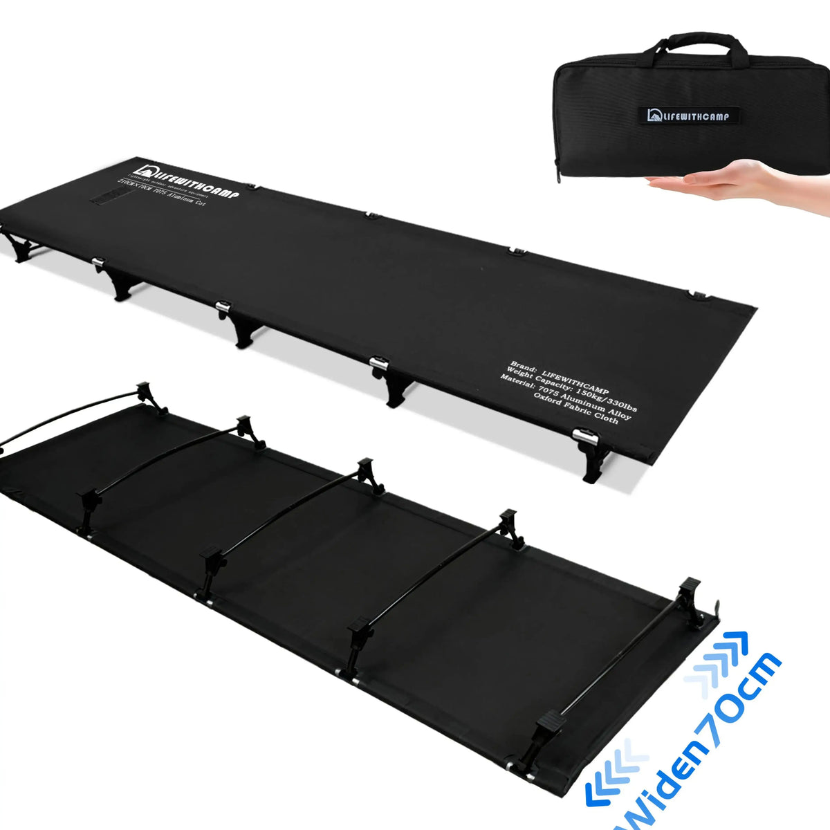 70cm Widen Camping Cot Ultralight Portable Aluminum Folding Bed Backpacking Travel Hiking Sleeping Cot