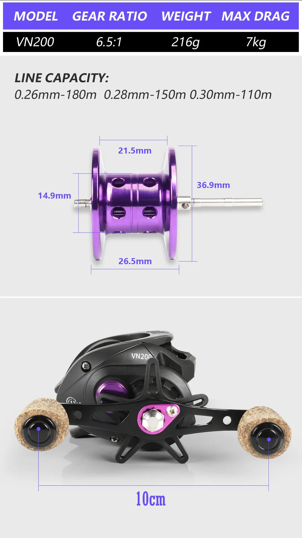 BILLINGS Baitcasting Reel 7KG Max Drag 6.5:1 Gear Ratio Ultra-smooth 12+1BB Professional Baitcaster Fishing Reels for Freshwater Saltwater Bass Trout Fishing