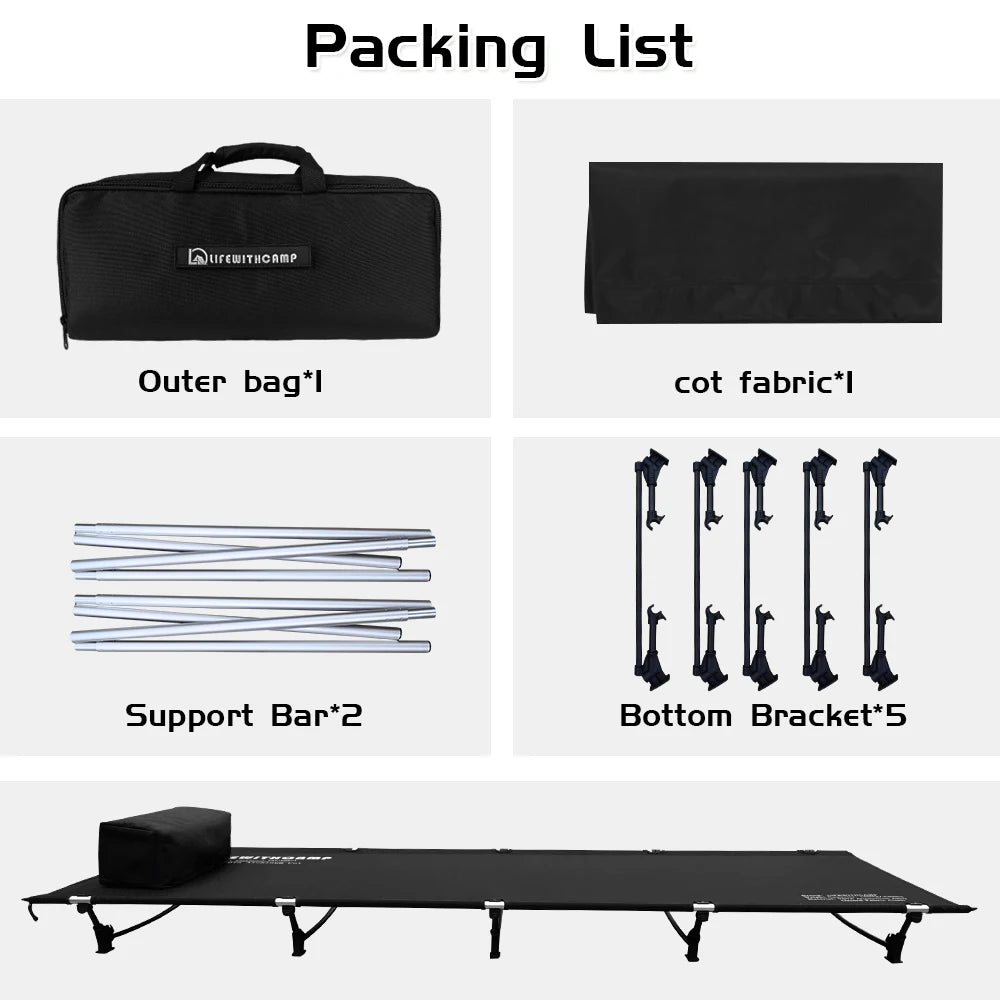 70cm Wide Portable Folding Camping Cot Ultralight Compact Outdoor Bed for Backpacking Hiking Sleeping in Tent
