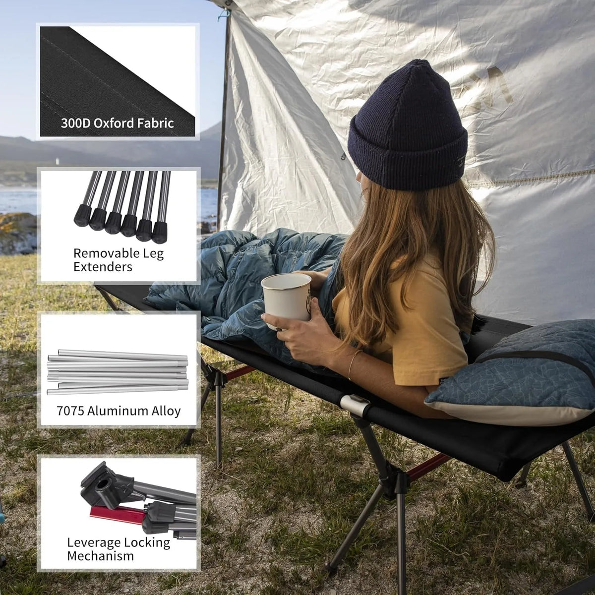 Naturehike Folding Camping Cot Height Adjustable Ultralight Backpacking Cot Portable Outdoor Travel Camping Bed Tent Bed