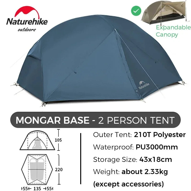 Naturehike Mongar 2 Person Tent 20D Nylon 210T Waterproof Ultralight Camping Hiking Tent with Mat Backpacking Travel Tent