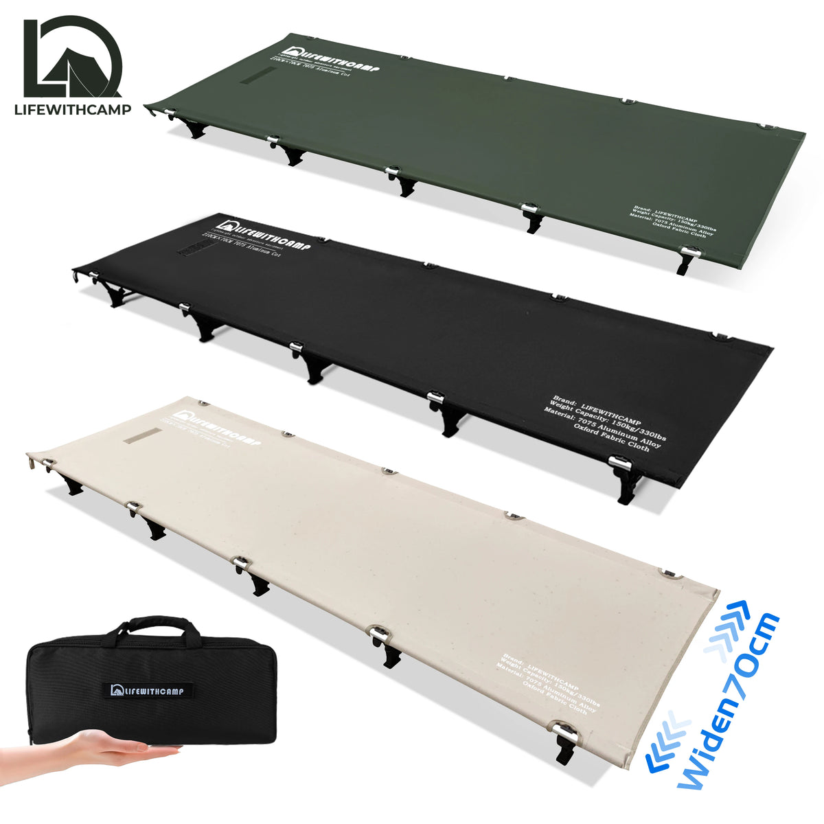 70cm Wide Portable Folding Camping Cot Ultralight Compact Outdoor Bed for Backpacking Hiking Sleeping in Tent