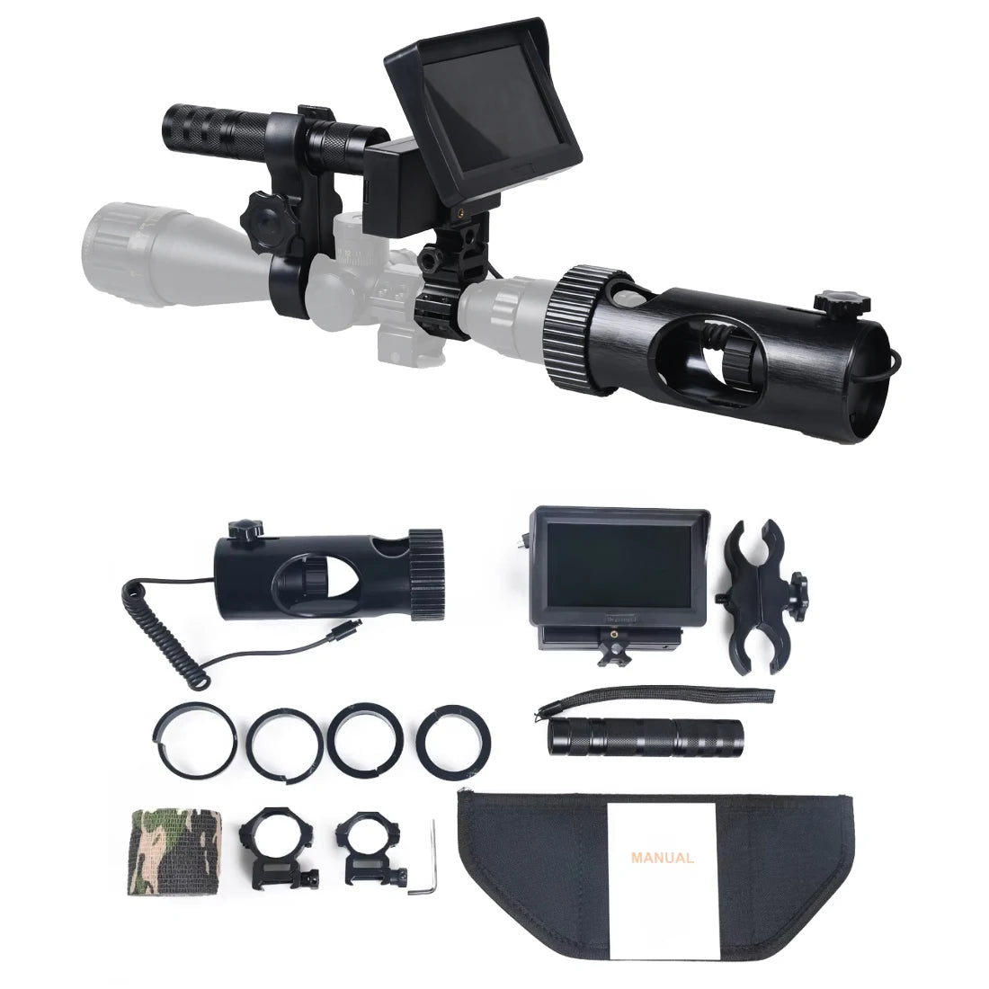 Digital Night Vision Riflescope 850nm Infrared Scope Camera HD 720P Video/Photo Recording with 4.3 inch Screen for Night Hunting