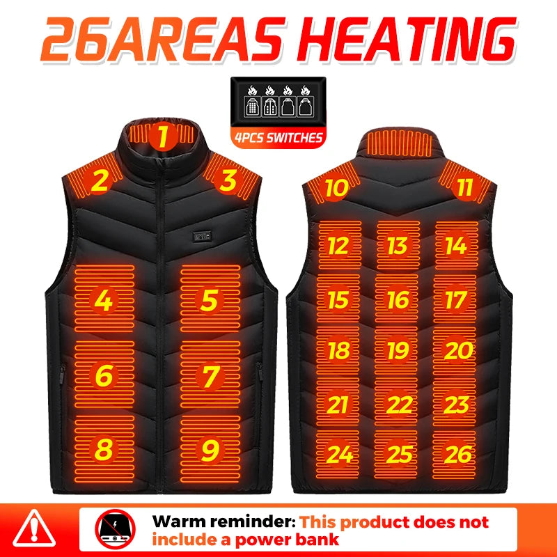 Heated Vest 26 Areas Men Heating Jacket Heated Winter Womens Heater Jacket Thermal Vest Body Warmer Outdoor Sports Coat 6XL