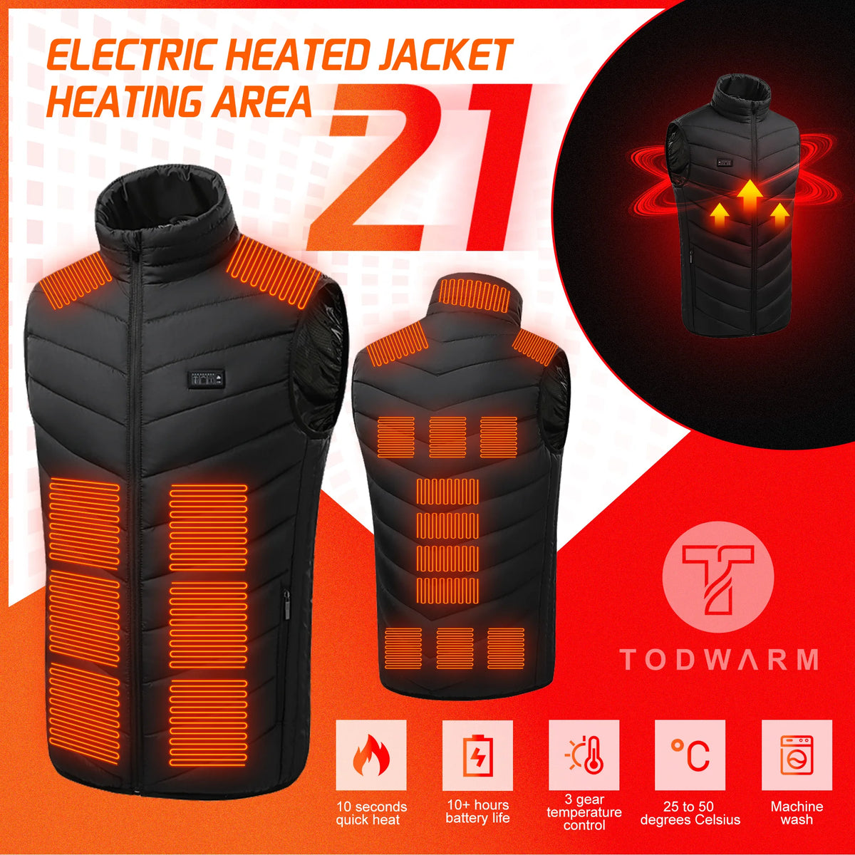 Heated Vest 26 Areas Men Heating Jacket Heated Winter Womens Heater Jacket Thermal Vest Body Warmer Outdoor Sports Coat 6XL