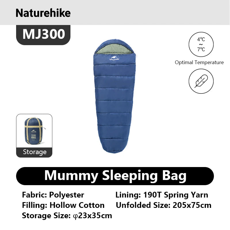 Naturehike Mummy Sleeping Bags MJ300/MJ600 Cotton Camping Adults Sleeping Bag Ultra Winter Warm Mummy Sleeping Bag Indoor