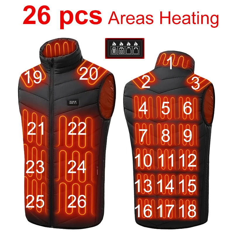 Heated Vest 26 Areas Men Heating Jacket Heated Winter Womens Heater Jacket Thermal Vest Body Warmer Outdoor Sports Coat 6XL