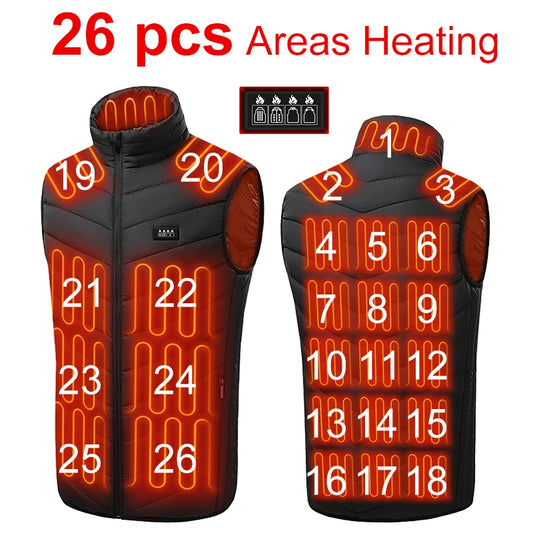Heated Vest 26 Areas Men Heating Jacket Heated Winter Womens Heater Jacket Thermal Vest Body Warmer Outdoor Sports Coat 6XL